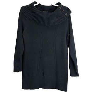 Style & Co Women's Sweater XL Black Ribbed Cowl Neck Decorative Button Neckline